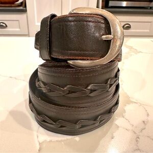 Unbranded Mens Leather Steerhide Braided Western Belt Sz 34 Woven Brown Silver